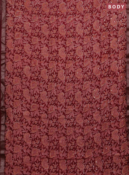 Chanderi silk cotton saree maroon shade with allover prints & mirror work and banarasi border