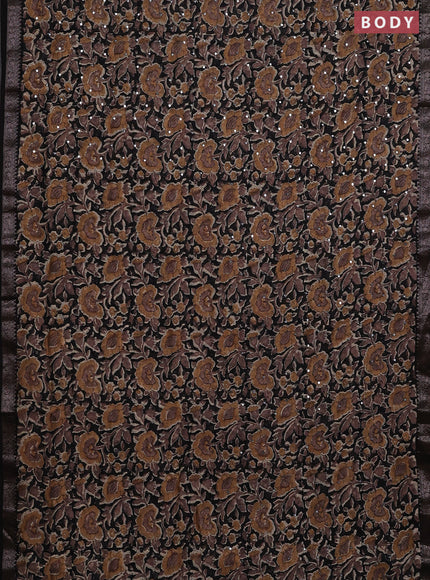 Chanderi silk cotton saree black with allover prints & mirror work and banarasi border