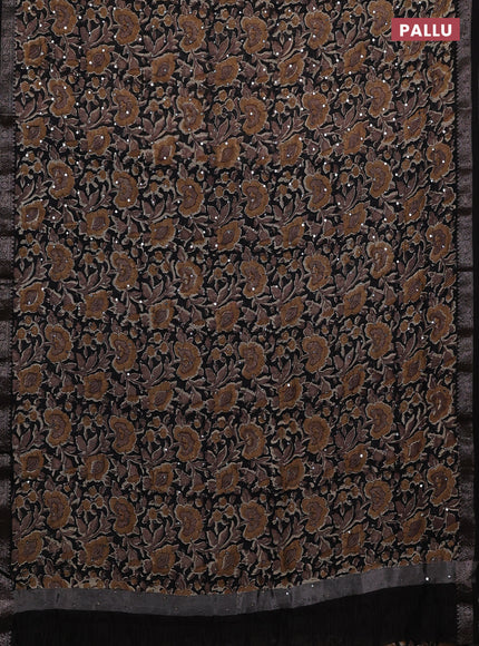 Chanderi silk cotton saree black with allover prints & mirror work and banarasi border