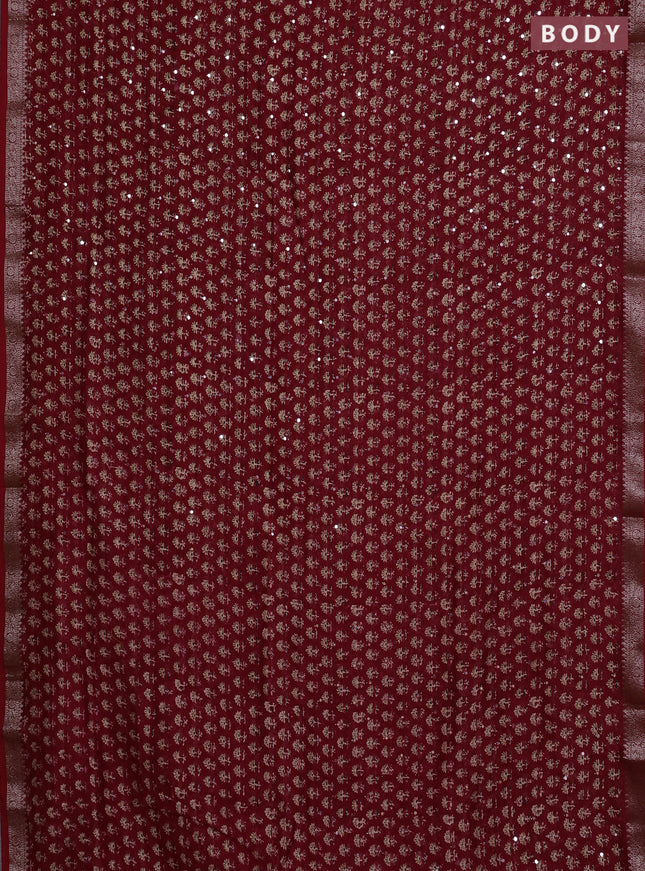 Chanderi silk cotton saree red with allover floral butta prints & mirror work and banarasi border