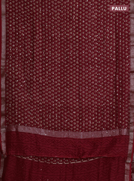 Chanderi silk cotton saree red with allover floral butta prints & mirror work and banarasi border