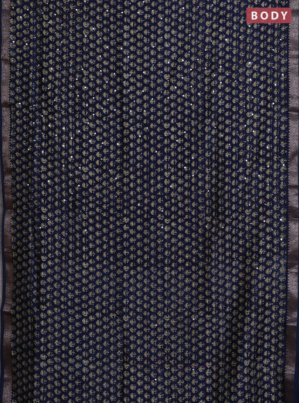 Chanderi silk cotton saree peacock blue with allover floral butta prints & mirror work and banarasi border