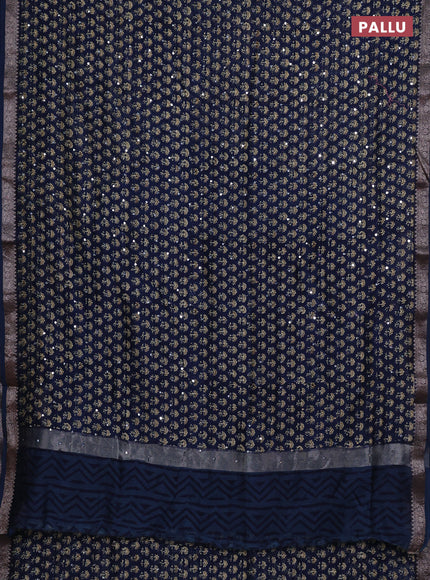 Chanderi silk cotton saree peacock blue with allover floral butta prints & mirror work and banarasi border