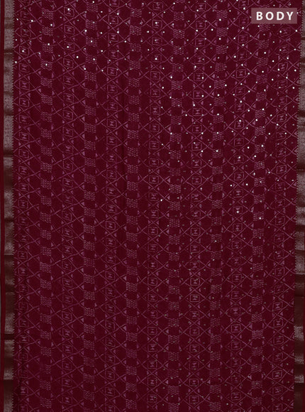 Chanderi silk cotton saree pink and red with allover geometric prints & mirror work and banarasi border