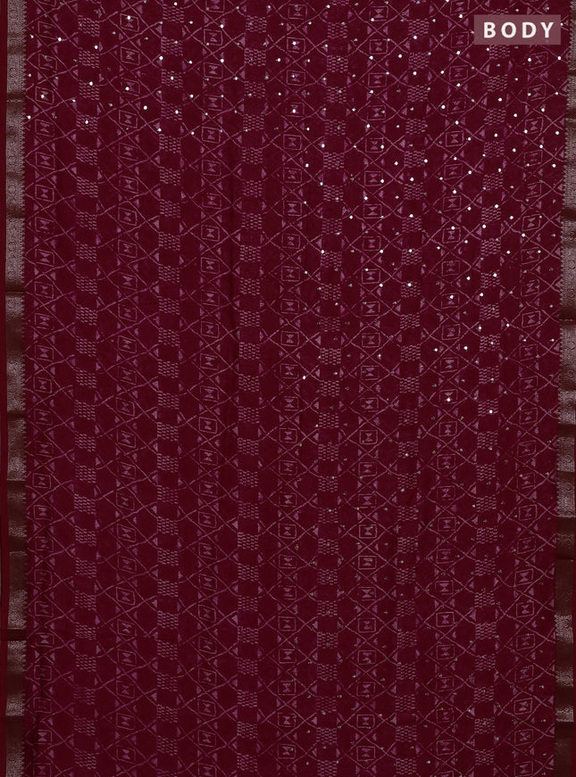 Chanderi silk cotton saree pink and red with allover geometric prints & mirror work and banarasi border