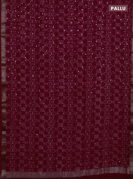 Chanderi silk cotton saree pink and red with allover geometric prints & mirror work and banarasi border