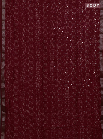 Chanderi silk cotton saree kumkum red with allover geometric prints & mirror work and banarasi border