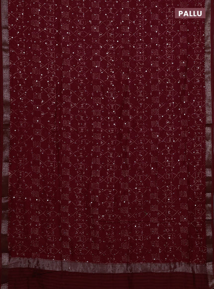 Chanderi silk cotton saree kumkum red with allover geometric prints & mirror work and banarasi border