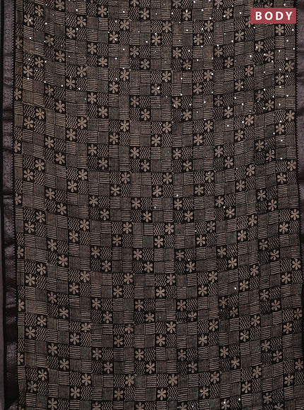 Chanderi silk cotton saree black with allover prints & mirror work and banarasi border
