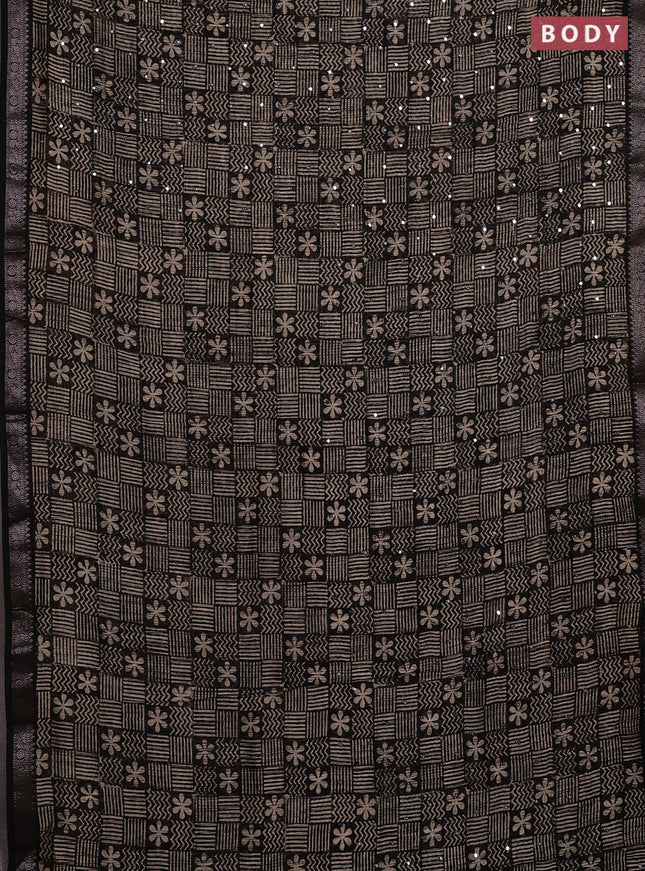 Chanderi silk cotton saree black with allover prints & mirror work and banarasi border