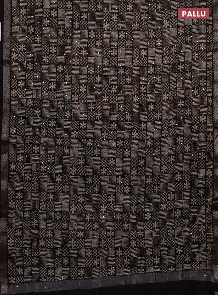 Chanderi silk cotton saree black with allover prints & mirror work and banarasi border