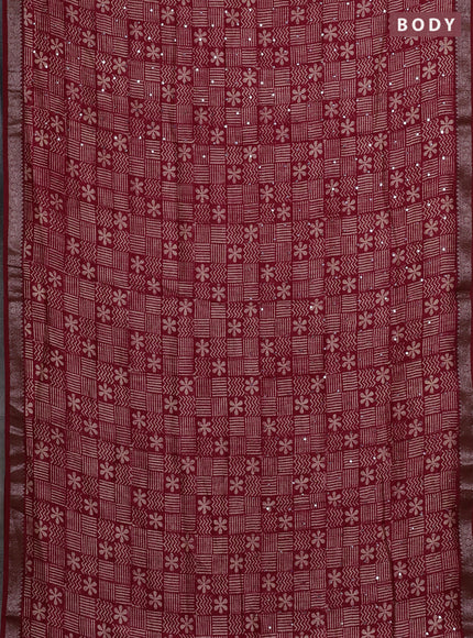 Chanderi silk cotton saree kumkum red with allover prints & mirror work and banarasi border
