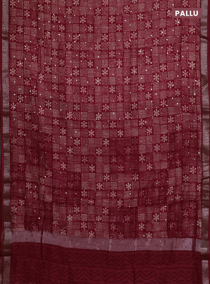 Chanderi silk cotton saree kumkum red with allover prints & mirror work and banarasi border