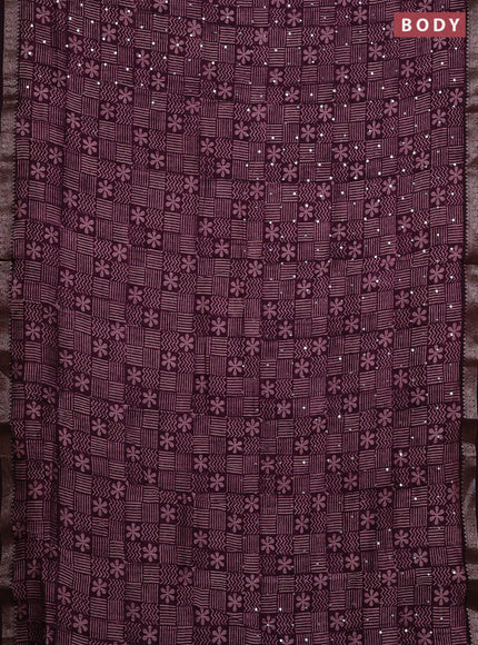 Chanderi silk cotton saree deep purple with allover prints & mirror work and banarasi border