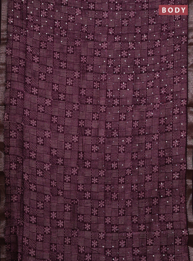 Chanderi silk cotton saree deep purple with allover prints & mirror work and banarasi border