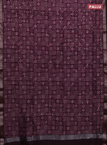 Chanderi silk cotton saree deep purple with allover prints & mirror work and banarasi border