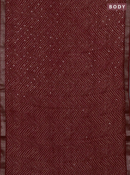 Chanderi silk cotton saree kumkum red with allover zigzag prints & mirror work and banarasi border