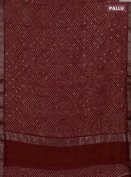 Chanderi silk cotton saree kumkum red with allover zigzag prints & mirror work and banarasi border