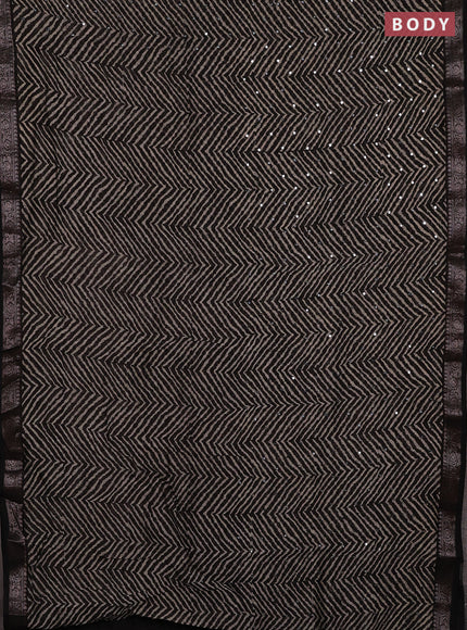 Chanderi silk cotton saree black with allover zigzag prints & mirror work and banarasi border