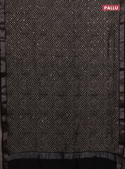 Chanderi silk cotton saree black with allover zigzag prints & mirror work and banarasi border
