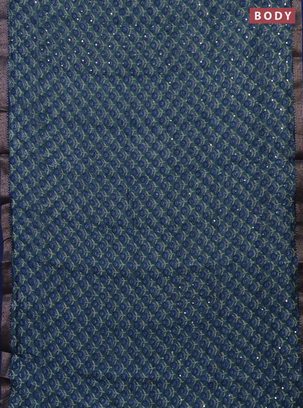 Chanderi silk cotton saree teal green and blue with allover floral butta prints & mirror work and banarasi border
