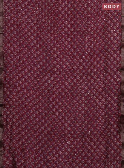 Chanderi silk cotton saree wine shade with allover floral butta prints & mirror work and banarasi border