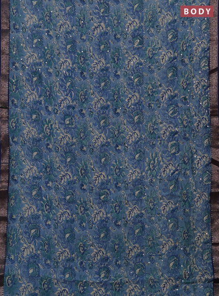 Chanderi silk cotton saree light blue and blue with allover prints & mirror work and banarasi border