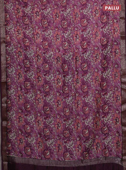 Chanderi silk cotton saree wine shade with allover prints & mirror work and banarasi border