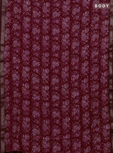 Chanderi silk cotton saree pink and maroon with allover prints & mirror work and banarasi border