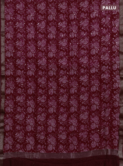 Chanderi silk cotton saree pink and maroon with allover prints & mirror work and banarasi border