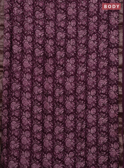 Chanderi silk cotton saree deep purple with allover prints & mirror work and banarasi border