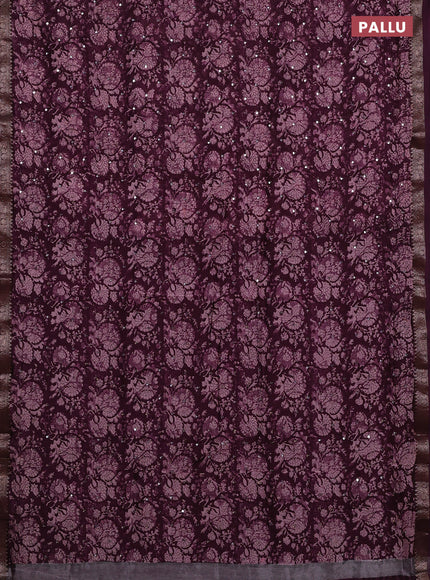 Chanderi silk cotton saree deep purple with allover prints & mirror work and banarasi border