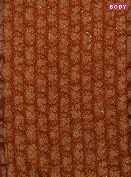Chanderi silk cotton saree dark mustard with allover prints & mirror work and banarasi border