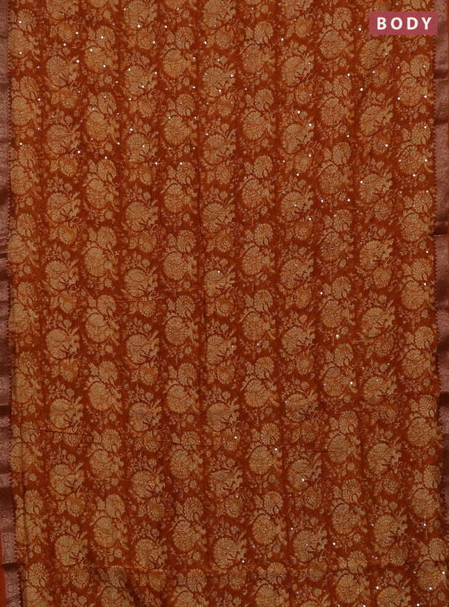 Chanderi silk cotton saree dark mustard with allover prints & mirror work and banarasi border