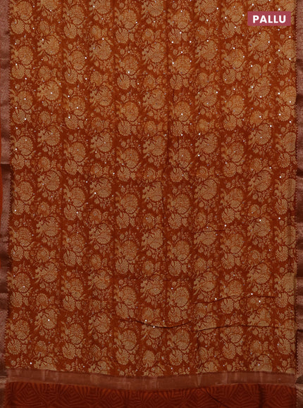 Chanderi silk cotton saree dark mustard with allover prints & mirror work and banarasi border