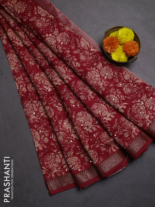 Chanderi silk cotton saree red with allover prints & mirror work and banarasi border