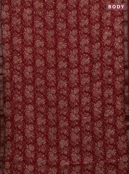 Chanderi silk cotton saree red with allover prints & mirror work and banarasi border