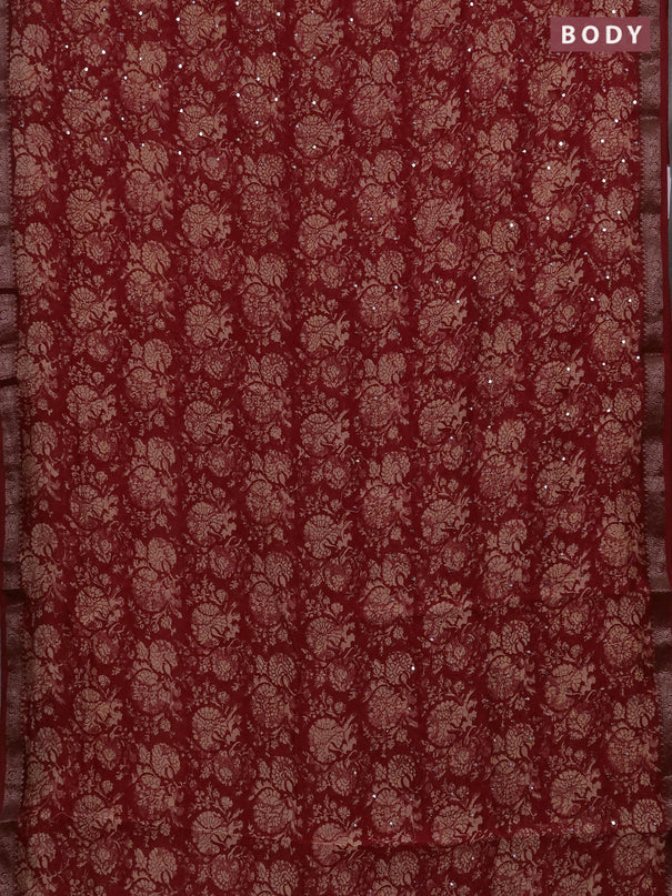 Chanderi silk cotton saree red with allover prints & mirror work and banarasi border