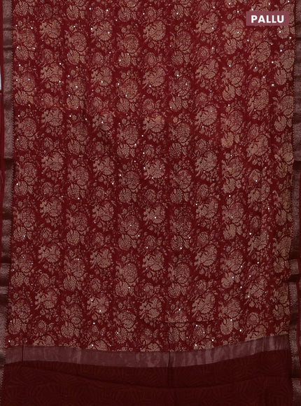 Chanderi silk cotton saree red with allover prints & mirror work and banarasi border