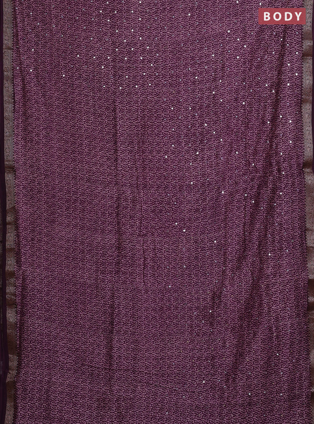 Chanderi silk cotton saree deep purple with allover paisley butta prints & mirror work and banarasi border
