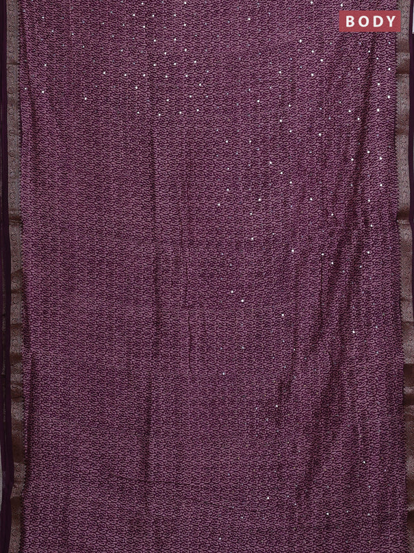 Chanderi silk cotton saree deep purple with allover paisley butta prints & mirror work and banarasi border