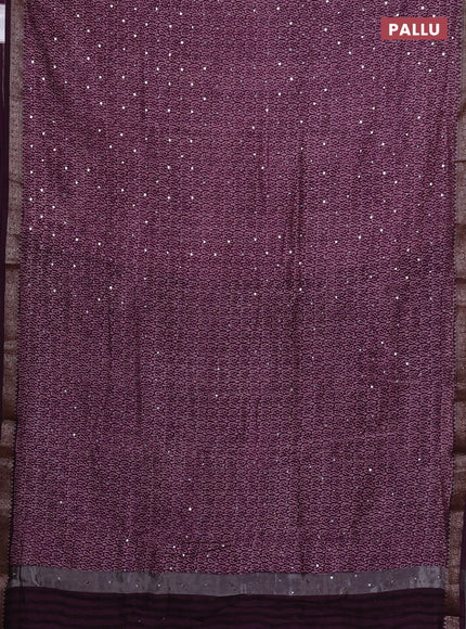 Chanderi silk cotton saree deep purple with allover paisley butta prints & mirror work and banarasi border