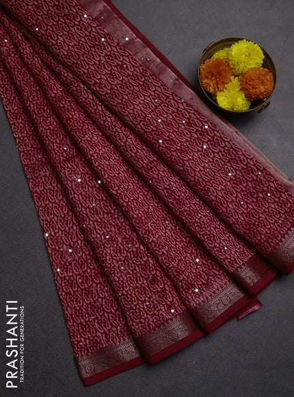 Chanderi silk cotton saree red with allover paisley butta prints & mirror work and banarasi border