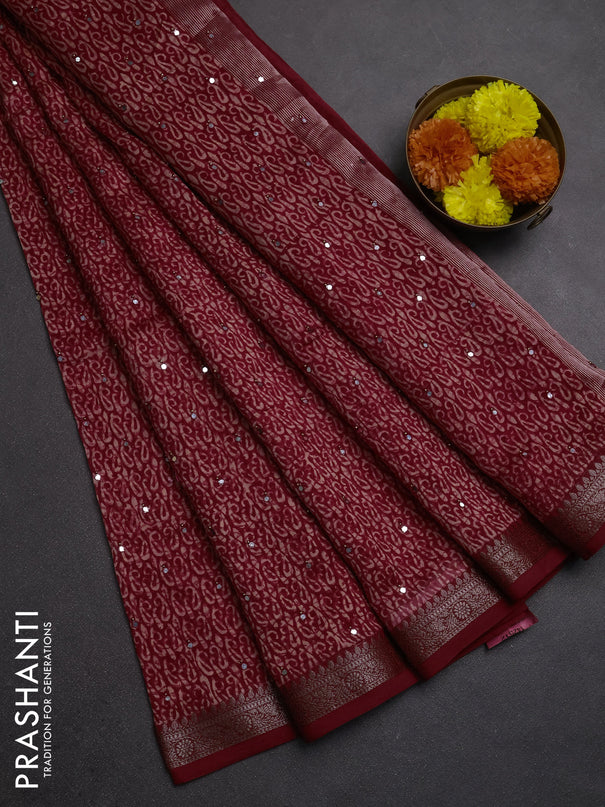 Chanderi silk cotton saree red with allover paisley butta prints & mirror work and banarasi border