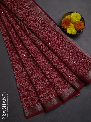 Chanderi silk cotton saree red with allover paisley butta prints & mirror work and banarasi border