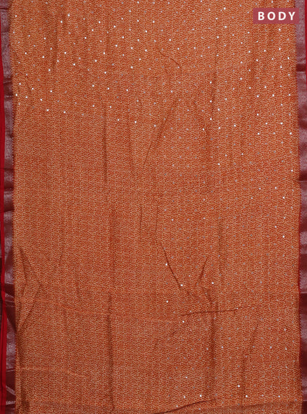 Chanderi silk cotton saree dark mustard and red with allover paisley butta prints & mirror work and banarasi border