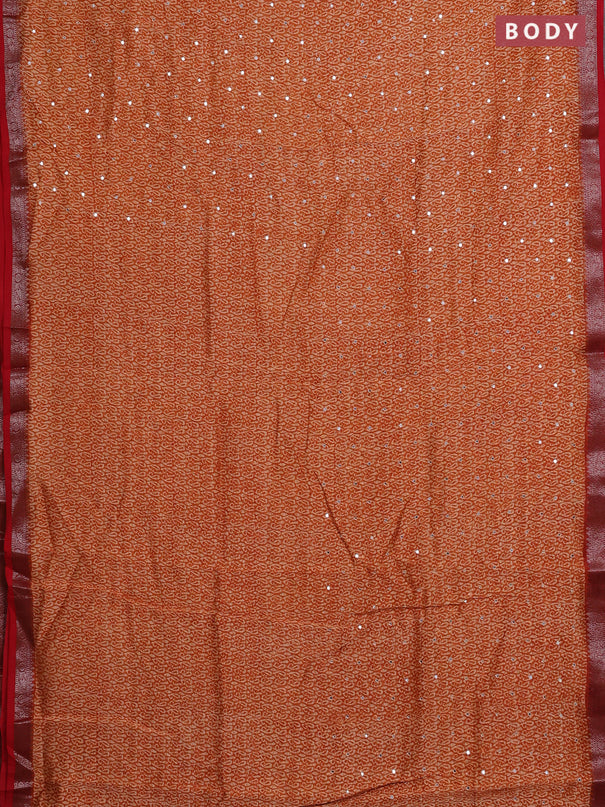 Chanderi silk cotton saree dark mustard and red with allover paisley butta prints & mirror work and banarasi border