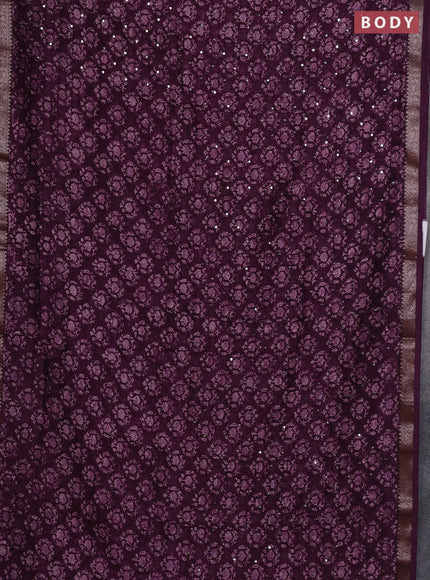 Chanderi silk cotton saree deep purple with allover prints & mirror work and banarasi border