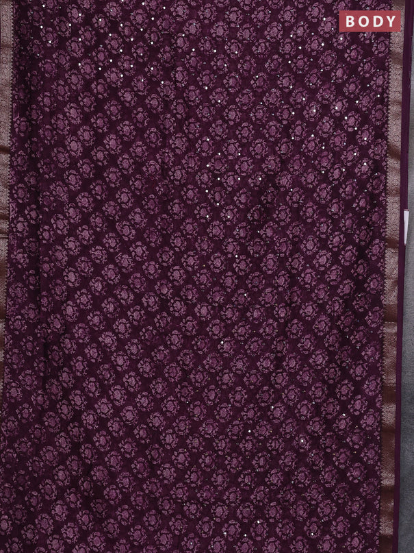 Chanderi silk cotton saree deep purple with allover prints & mirror work and banarasi border