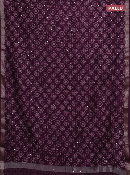 Chanderi silk cotton saree deep purple with allover prints & mirror work and banarasi border